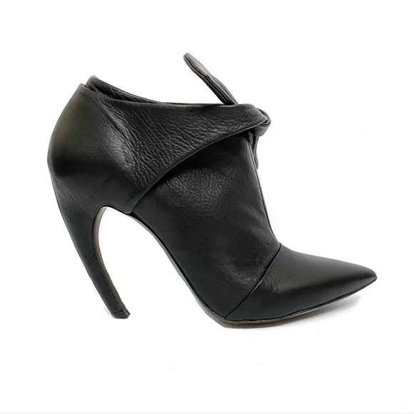 PROENZA SCHOULER black leather tie strap curved heel pointed ankle boots booties - Picture 12 of 12